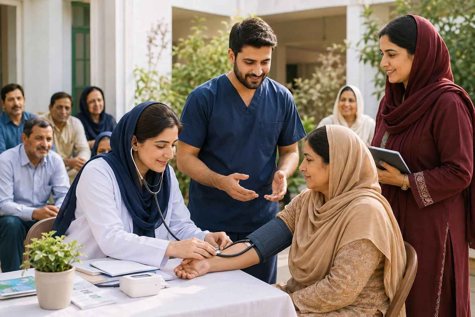 AI-generated illustration: Community health outreach